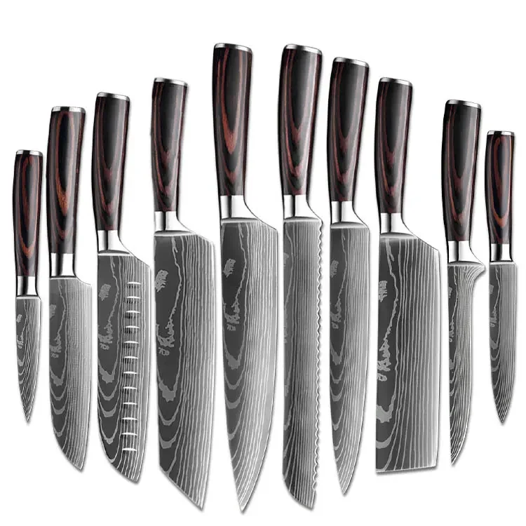 Handmade Forged Damascus Steel 8-Inch Chef Knife Set with Pakkawood Handle