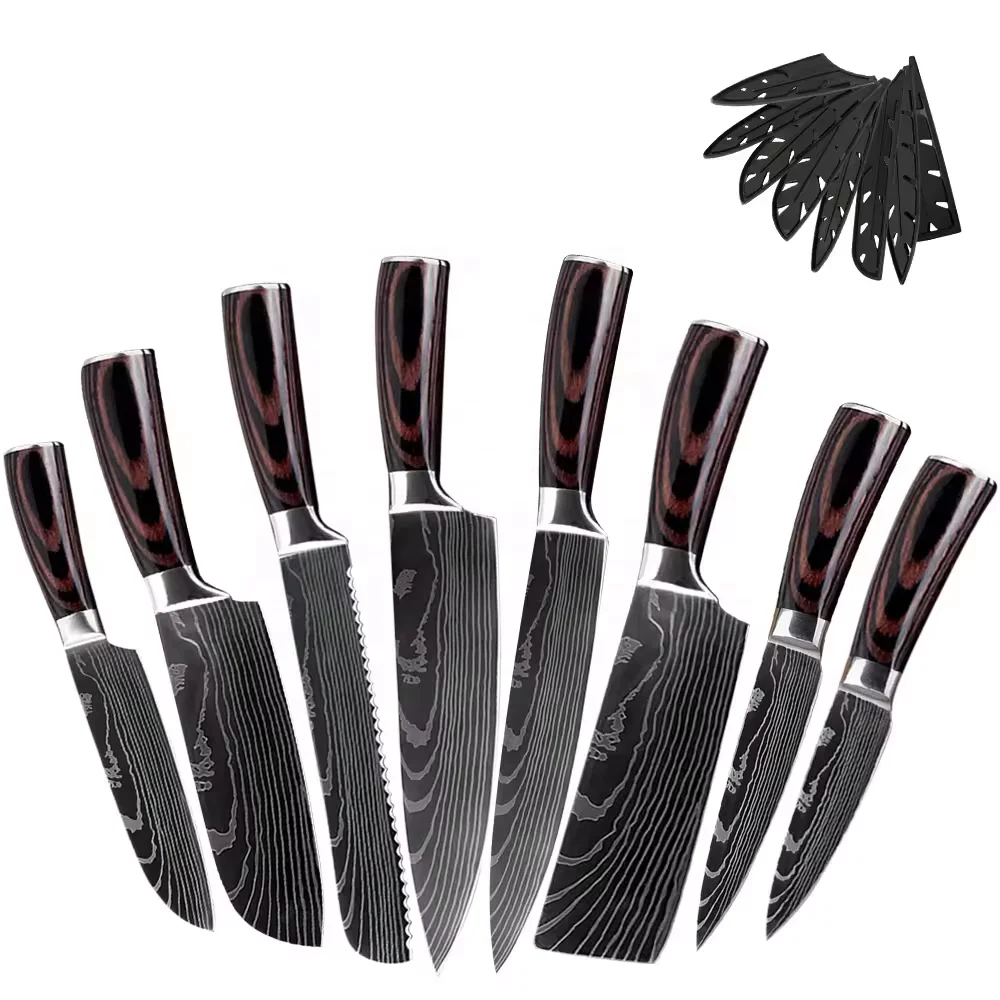 Handmade Forged Damascus Steel 8-Inch Chef Knife Set with Pakkawood Handle