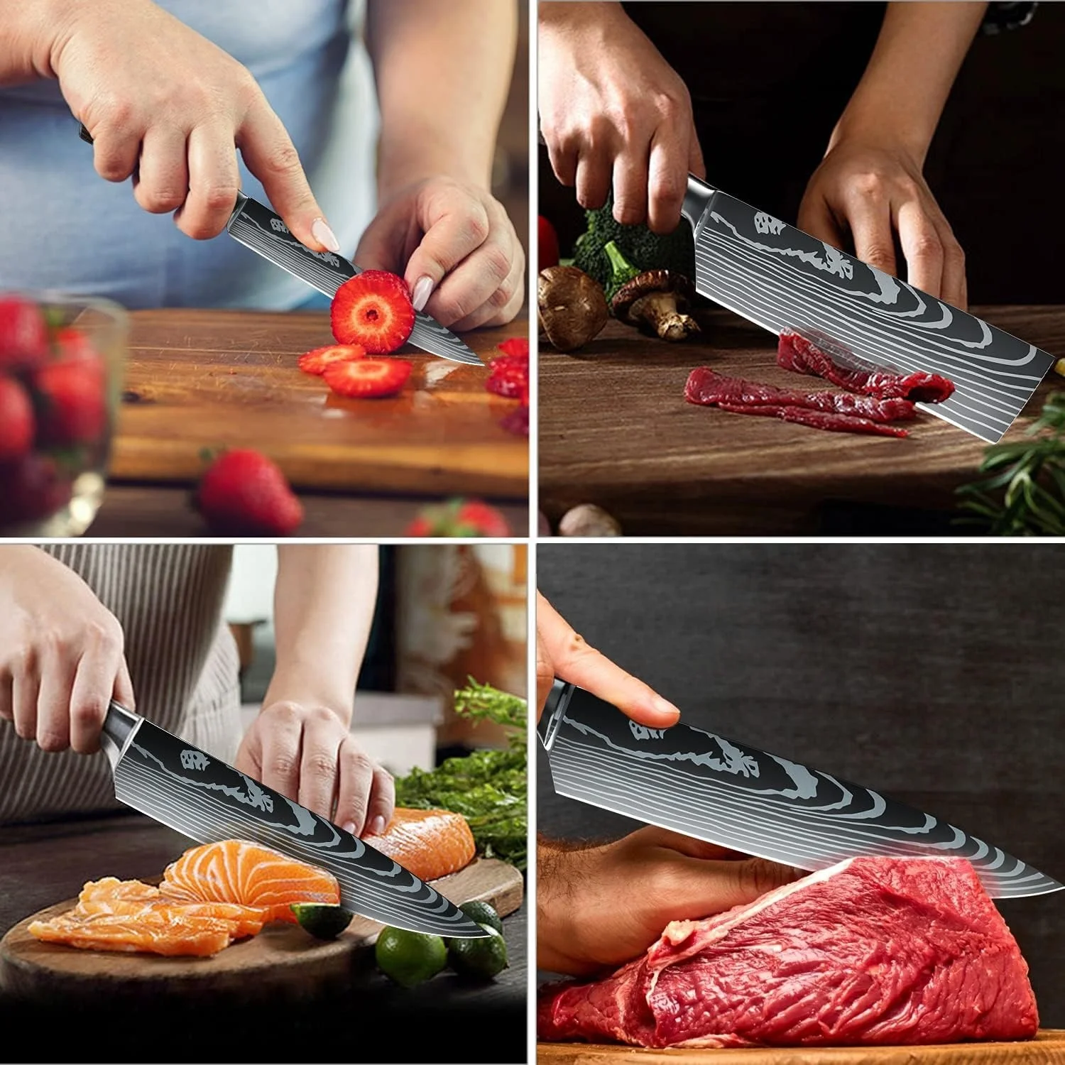 Handmade Forged Damascus Steel 8-Inch Chef Knife Set with Pakkawood Handle