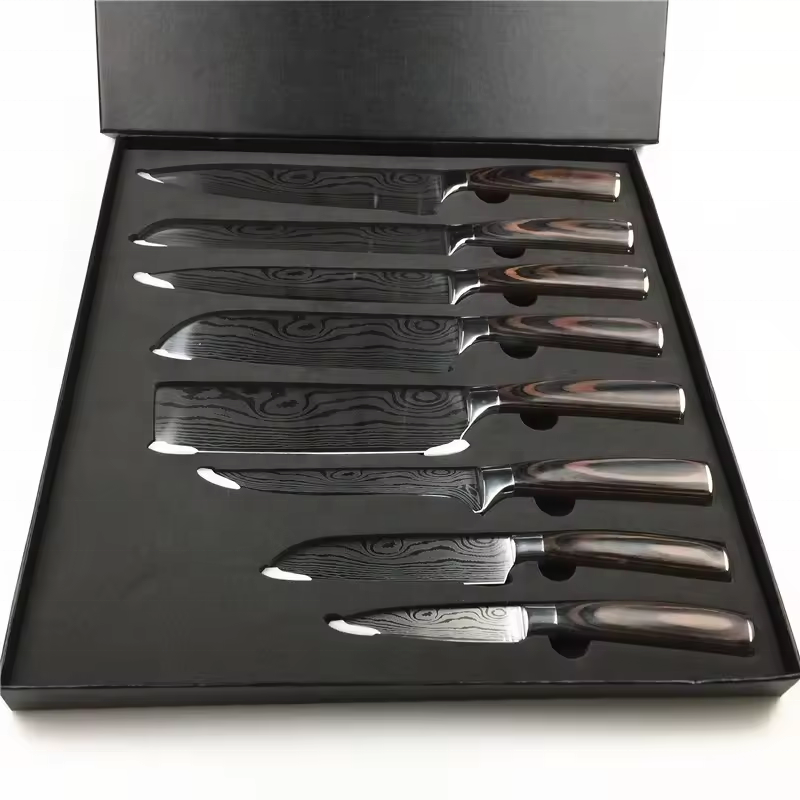 Handmade Forged Damascus Steel 8-Inch Chef Knife Set with Pakkawood Handle