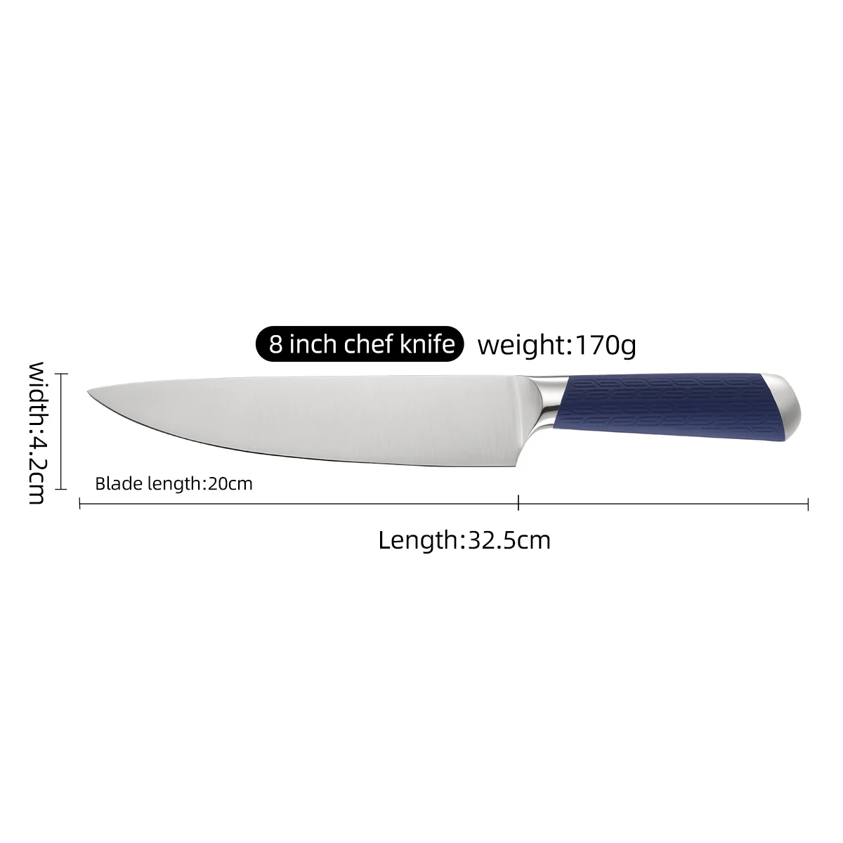7-Piece Blue Stainless Steel Kitchen Knife Set with Acrylic Block & Rubberized Handles