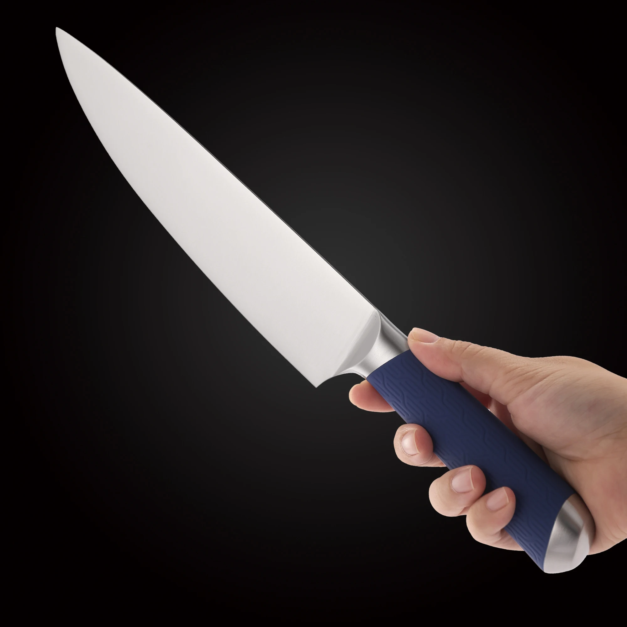 7-Piece Blue Stainless Steel Kitchen Knife Set with Acrylic Block & Rubberized Handles