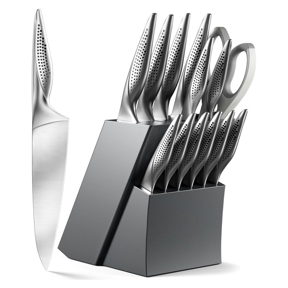 11-Piece Damascus Knife Set with Hollow Handle & Knife Block