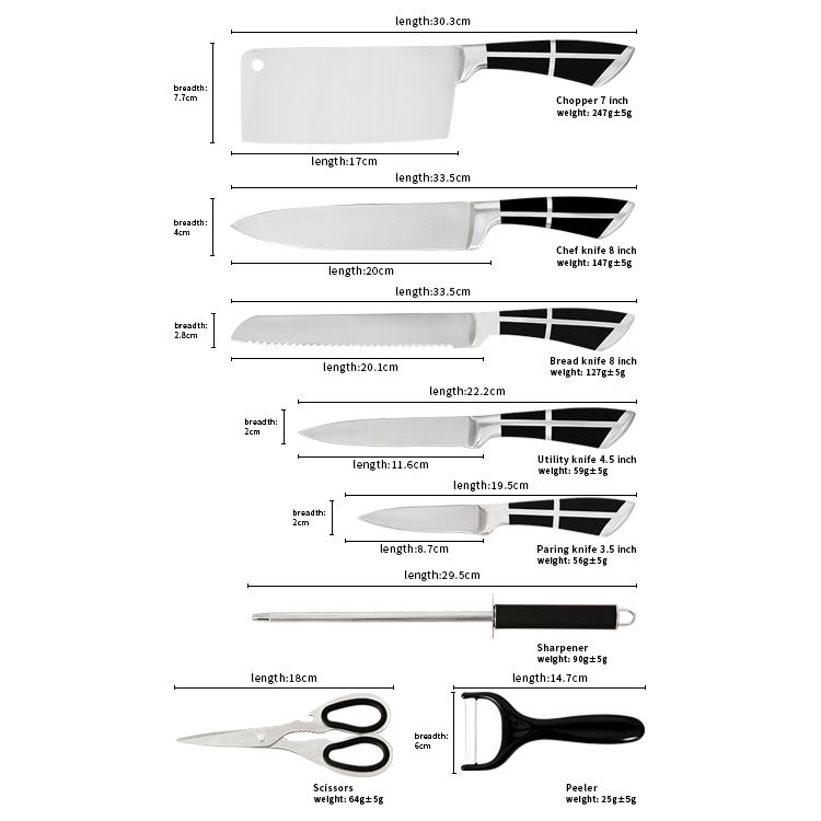9-Piece Japanese Stainless Steel Kitchen Knife Set with Sharpener & Gift Box - Custom Logo