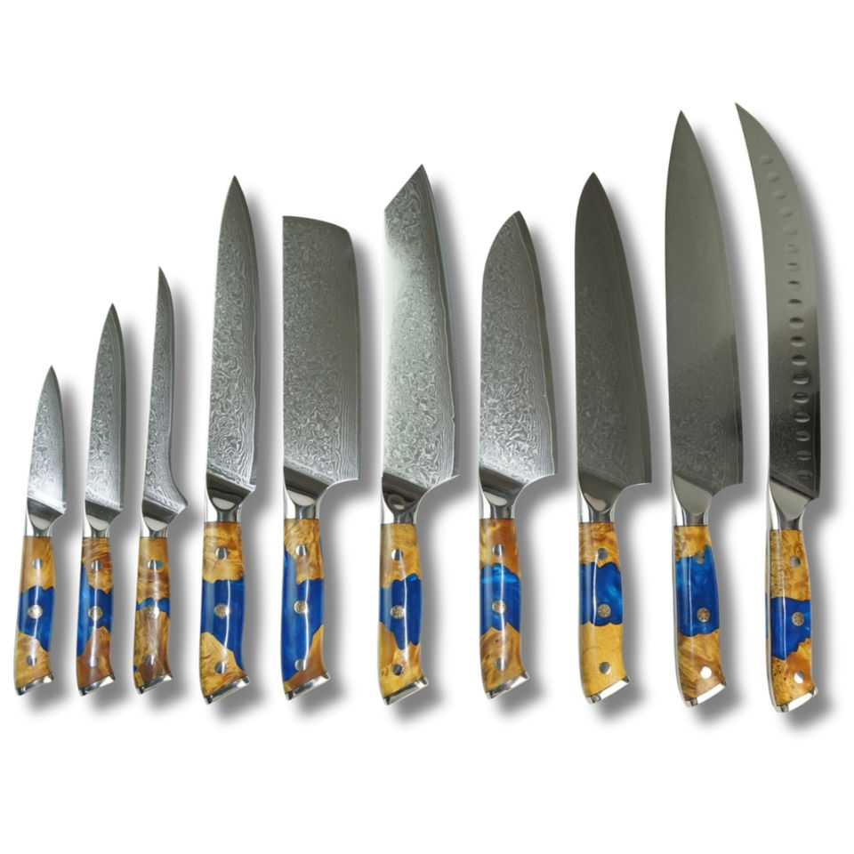Damascus Steel 10-Piece Kitchen Knife Set | 67-Layer VG10 Core, Wood Handles, 3.6-10 Inch