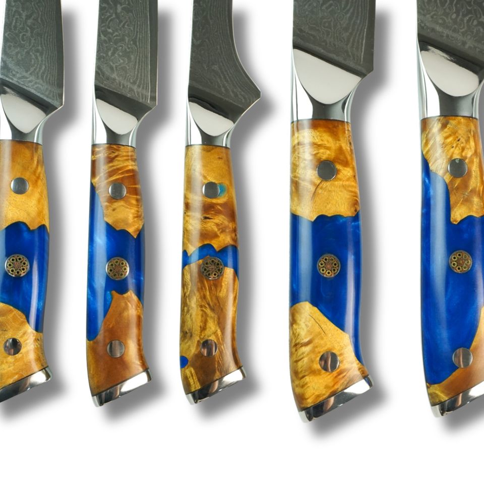 Damascus Steel 10-Piece Kitchen Knife Set | 67-Layer VG10 Core, Wood Handles, 3.6-10 Inch