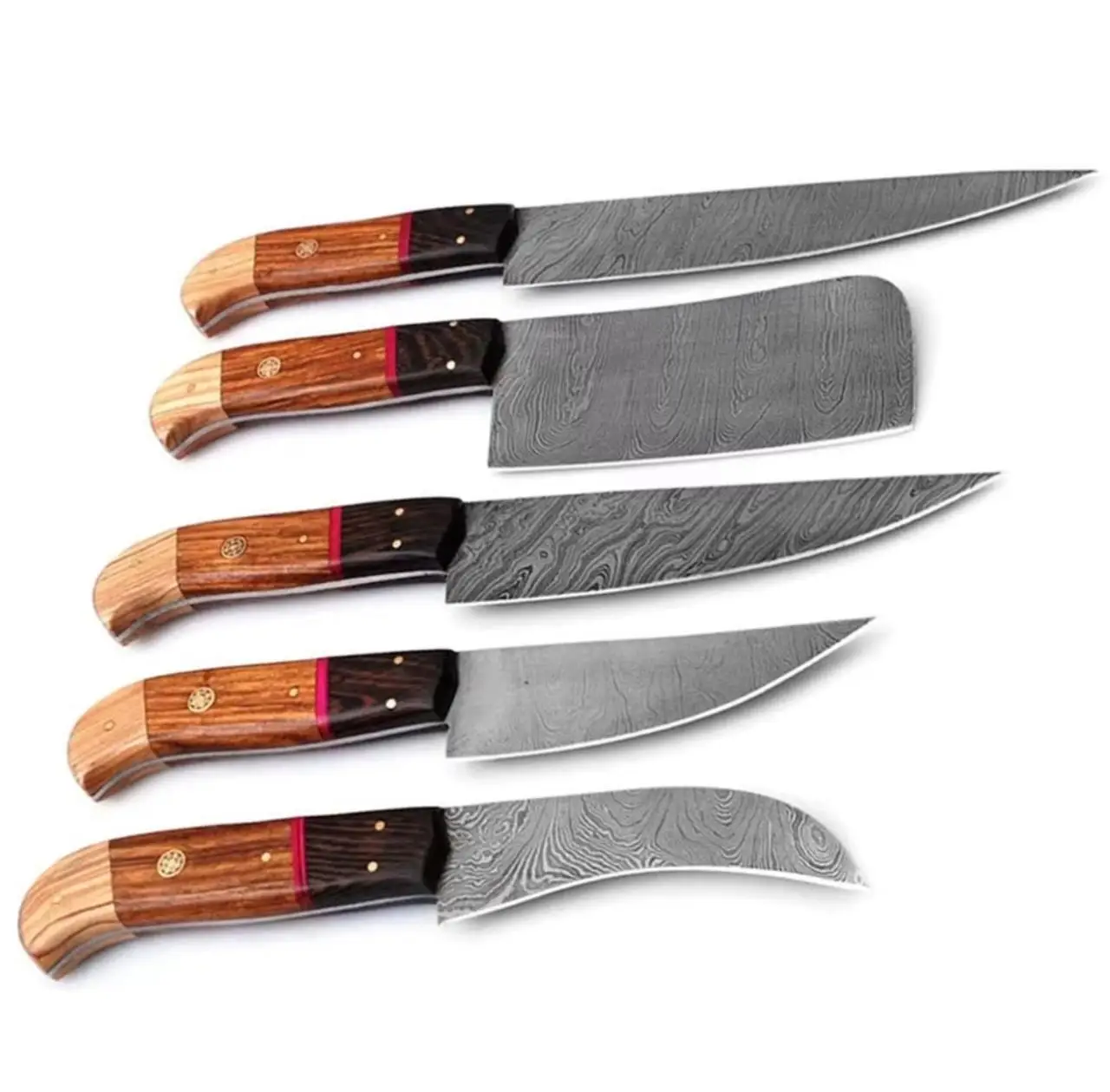 Handmade 5-Piece Damascus Steel Chef Knife Set with Custom Handle