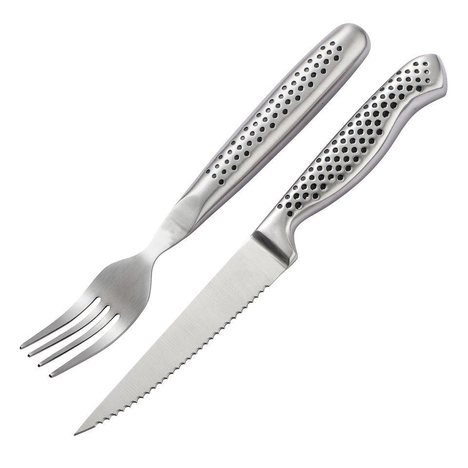 Professional Stainless Steel Steak Knife and Fork Set with Wooden Handle