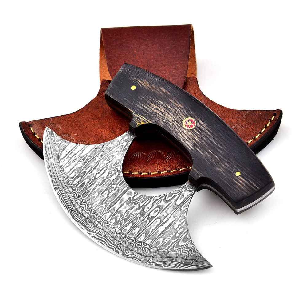 Custom Ullu Chef Knife: Handmade Damascus Steel & Pakkawood Handle with Leather Sheath