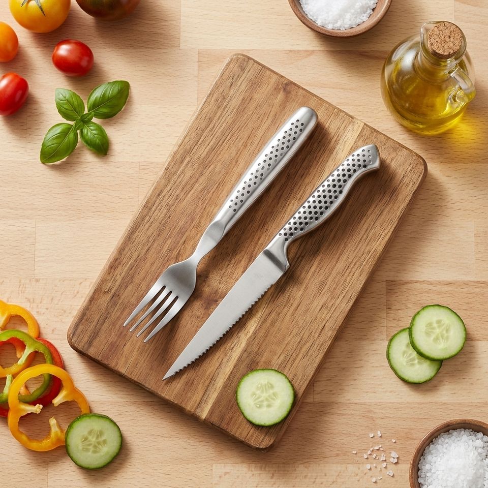 Professional Stainless Steel Steak Knife and Fork Set with Wooden Handle