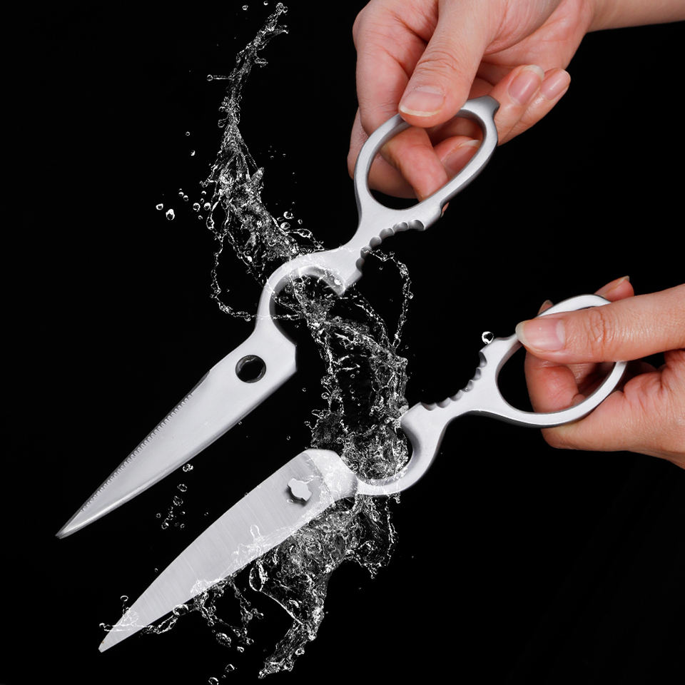 Heavy Duty Stainless Steel Kitchen Scissors 3-Inch Chicken Bone Cutting Bottle Opener Walnut Handle 4mm Thick