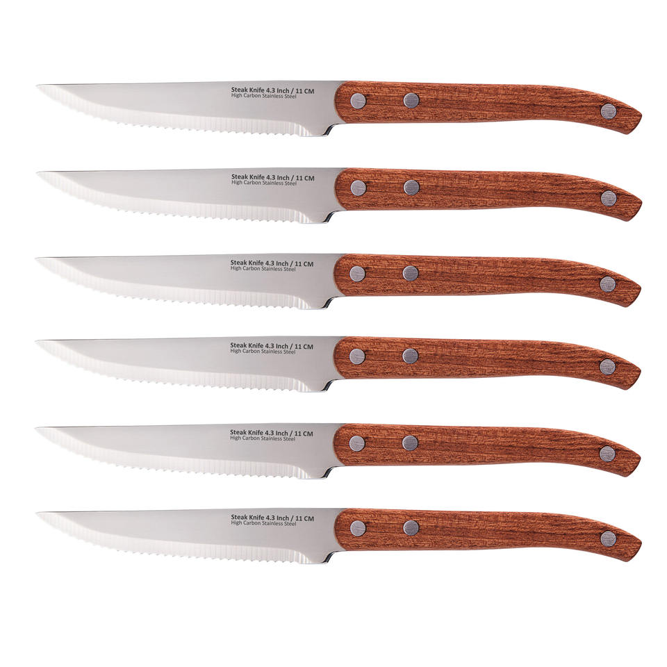 6-Piece Serrated Steak Knife Set | High Carbon Stainless Steel | Rosewood Handle