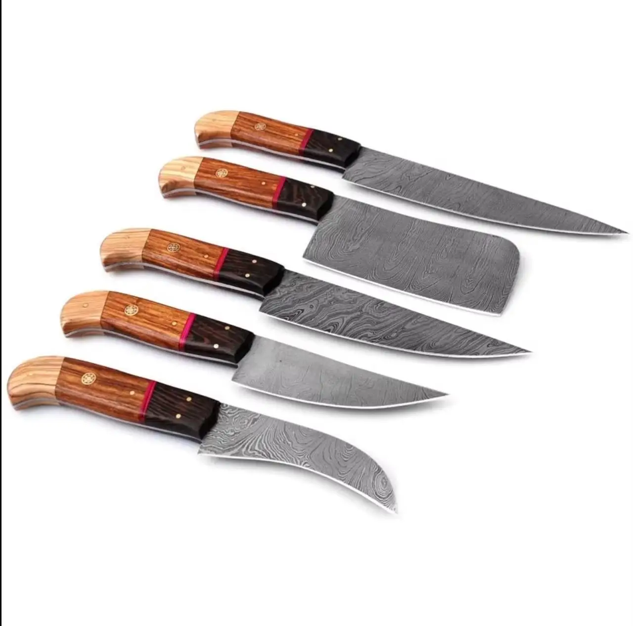 Handmade 5-Piece Damascus Steel Chef Knife Set with Custom Handle