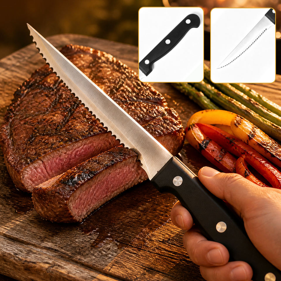 CUISYERA Stainless Steel Serrated Steak Knife with Ergonomic Handle for Restaurant Dining