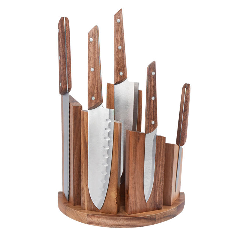 6-Piece Stainless Steel Steak Knife Set with Acacia Wood Handles & Stand