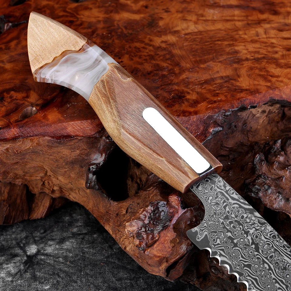 67-Layer Damascus Steel 8-Inch Serrated Bread Knife | Resin & Wood Handle