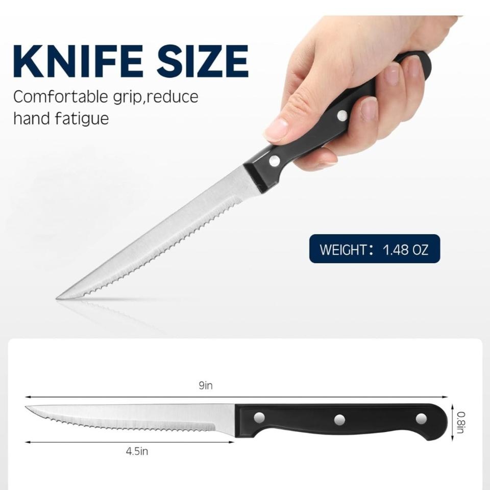 Serrated Steak Knife Set with Non-Stick Coating & Plastic Handle for Restaurants & Hotels