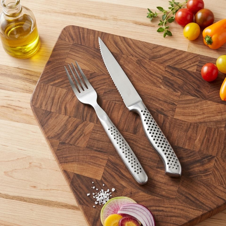 Professional Stainless Steel Steak Knife and Fork Set with Wooden Handle