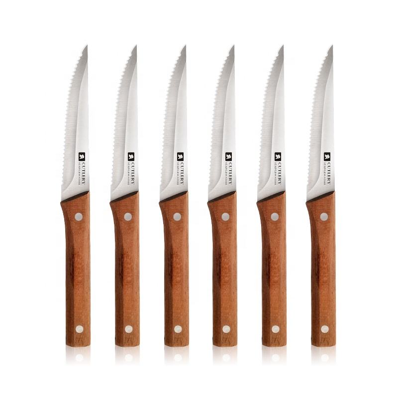 6-Piece Stainless Steel Serrated Steak Knife Set with Pakka Wood Handle