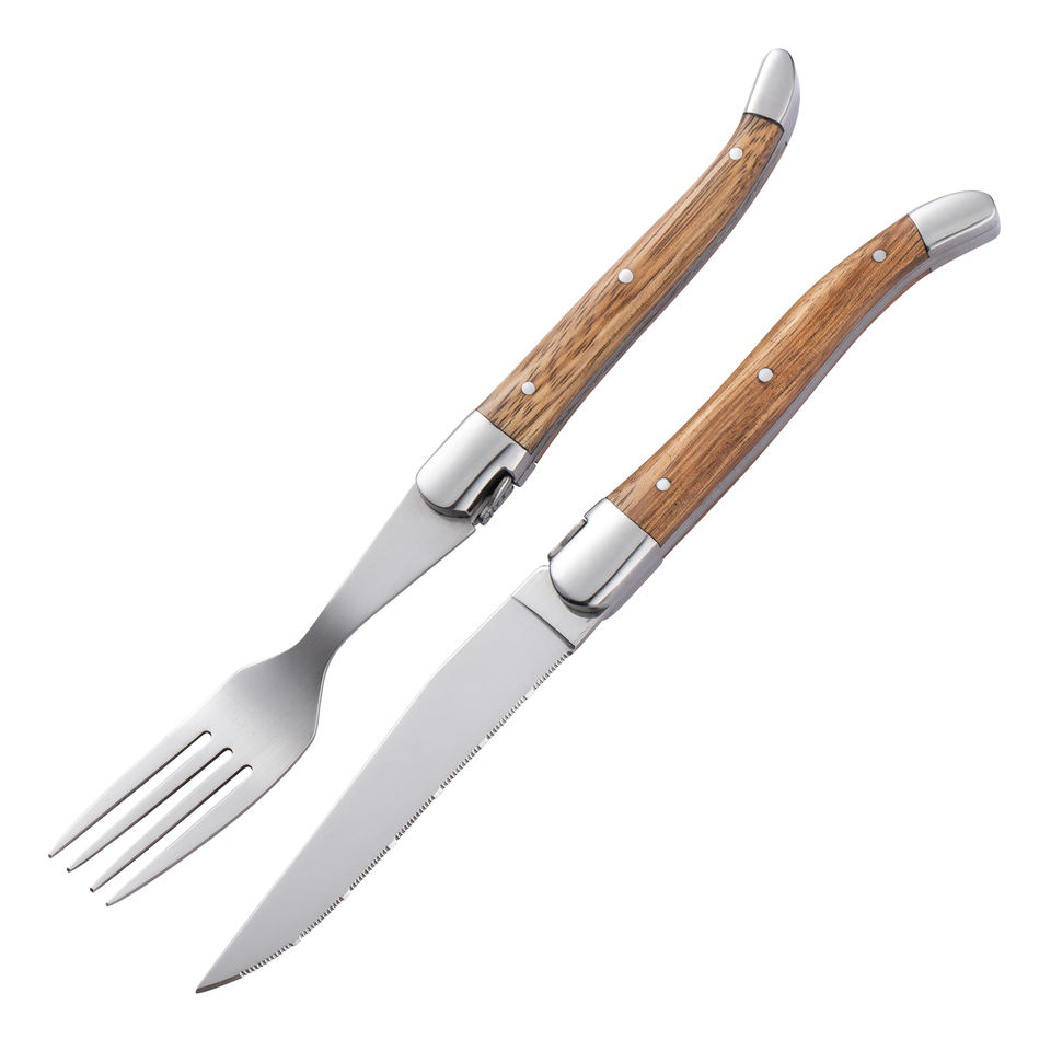 Professional Stainless Steel Steak Knife and Fork Set with Wooden Handle