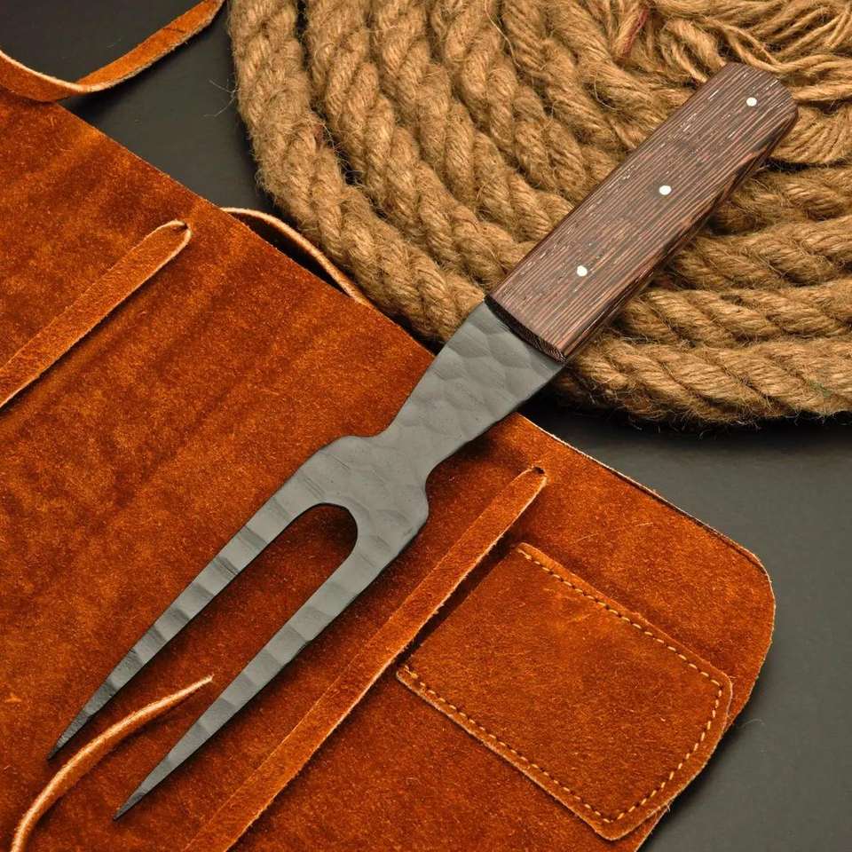 Handmade Powder Coated Steak Carving Knife & Fork Set | Wood Handle | OEM