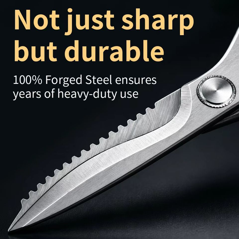 Heavy Duty Stainless Steel Kitchen Scissors 3-Inch Chicken Bone Cutting Bottle Opener Walnut Handle 4mm Thick