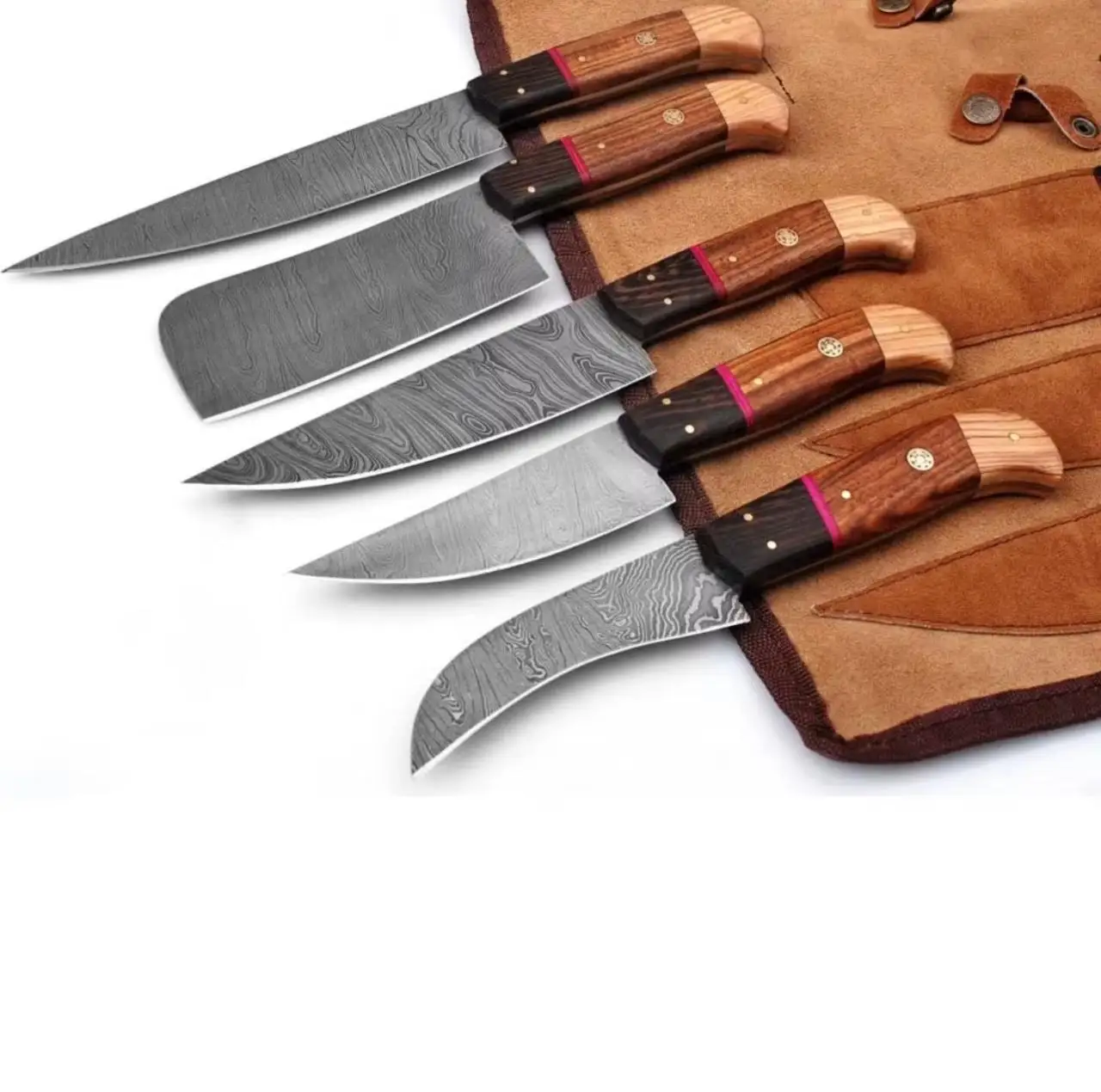 Handmade 5-Piece Damascus Steel Chef Knife Set with Custom Handle