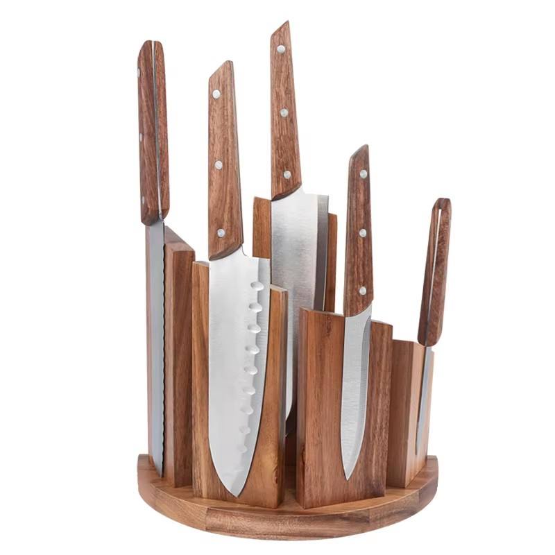 6-Piece Stainless Steel Steak Knife Set with Acacia Wood Handles & Stand