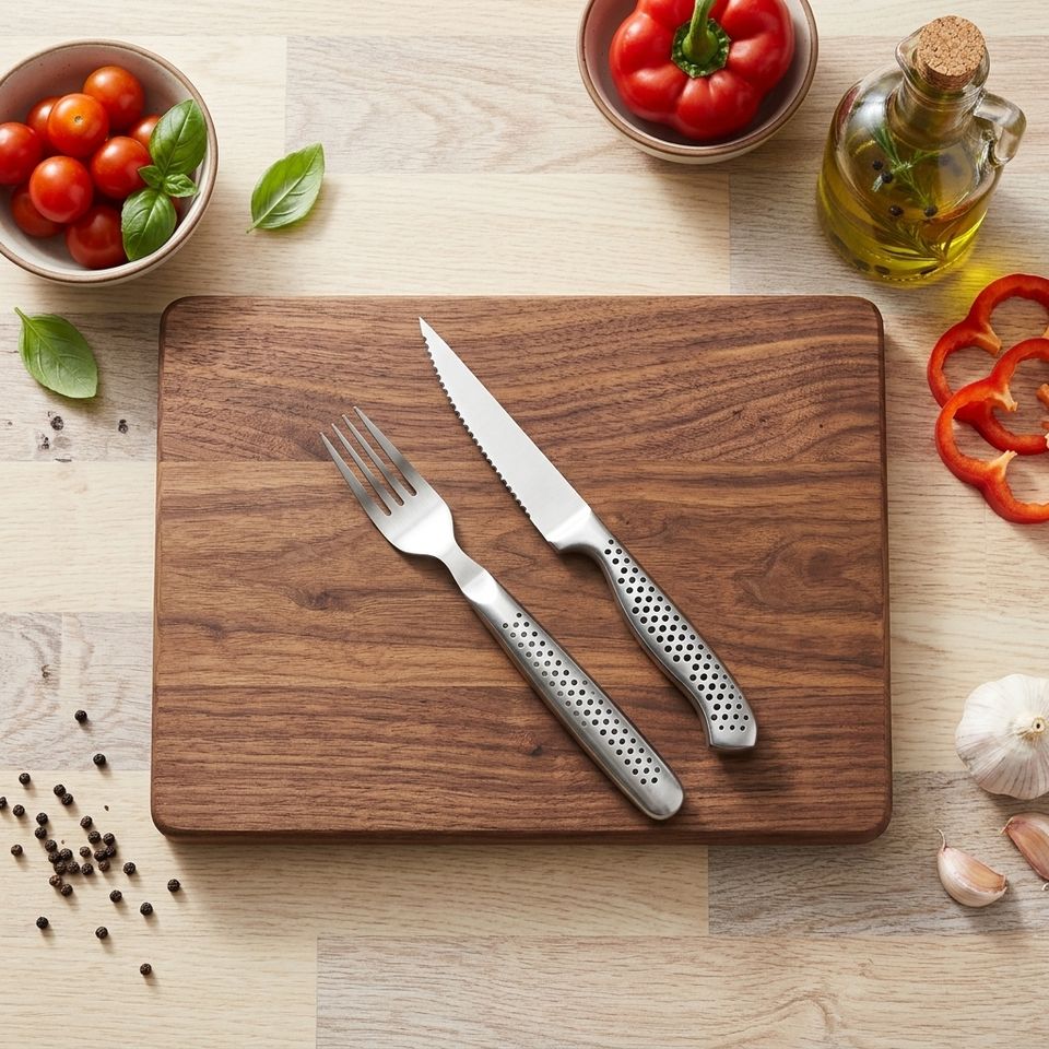 Professional Stainless Steel Steak Knife and Fork Set with Wooden Handle
