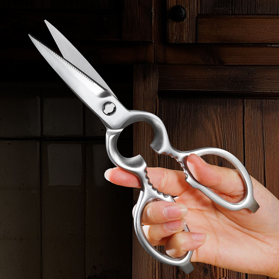 Heavy Duty Stainless Steel Kitchen Scissors 3-Inch Chicken Bone Cutting Bottle Opener Walnut Handle 4mm Thick