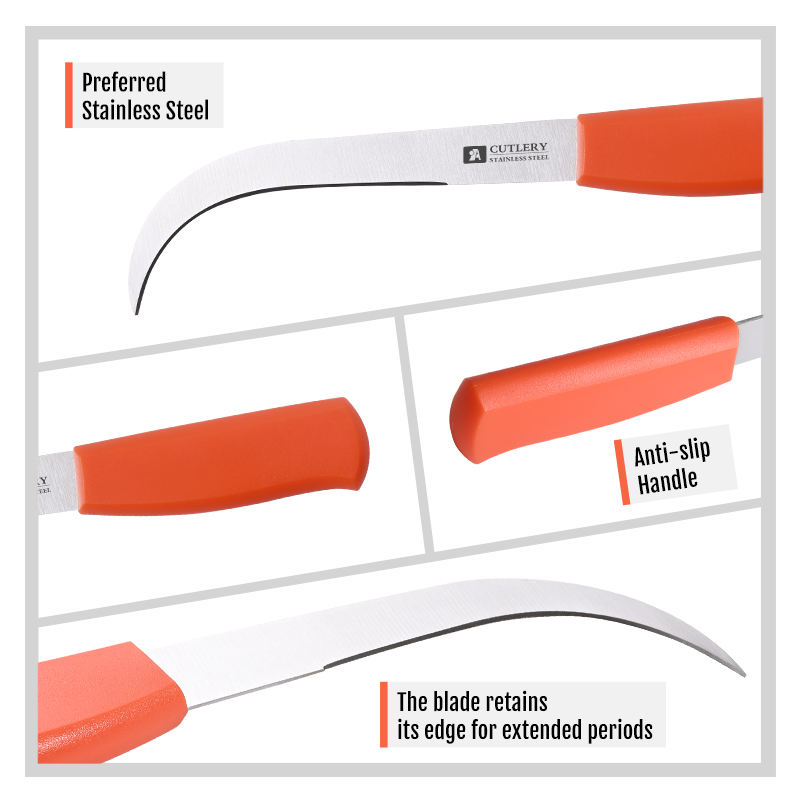Orange PP Handle Stainless Steel Curved Blade 3-5 Inch Traditional Durable Extra Sharp Banana Knife