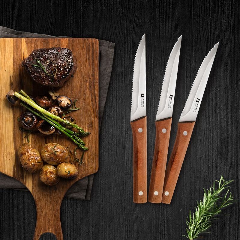 6-Piece Stainless Steel Serrated Steak Knife Set with Pakka Wood Handle