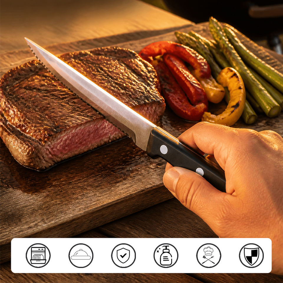CUISYERA Stainless Steel Serrated Steak Knife with Ergonomic Handle for Restaurant Dining