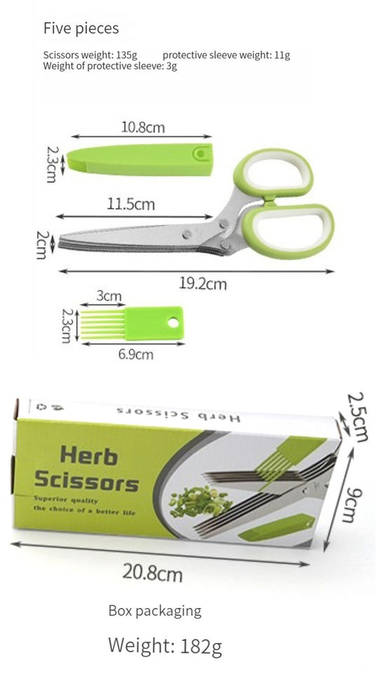 5-Blade Stainless Steel Herb Scissors | Detachable Multifunctional Kitchen Shears