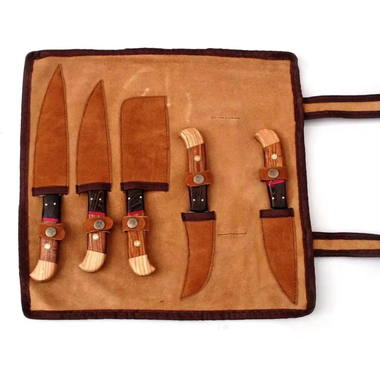 Handmade 5-Piece Damascus Steel Chef Knife Set with Custom Handle