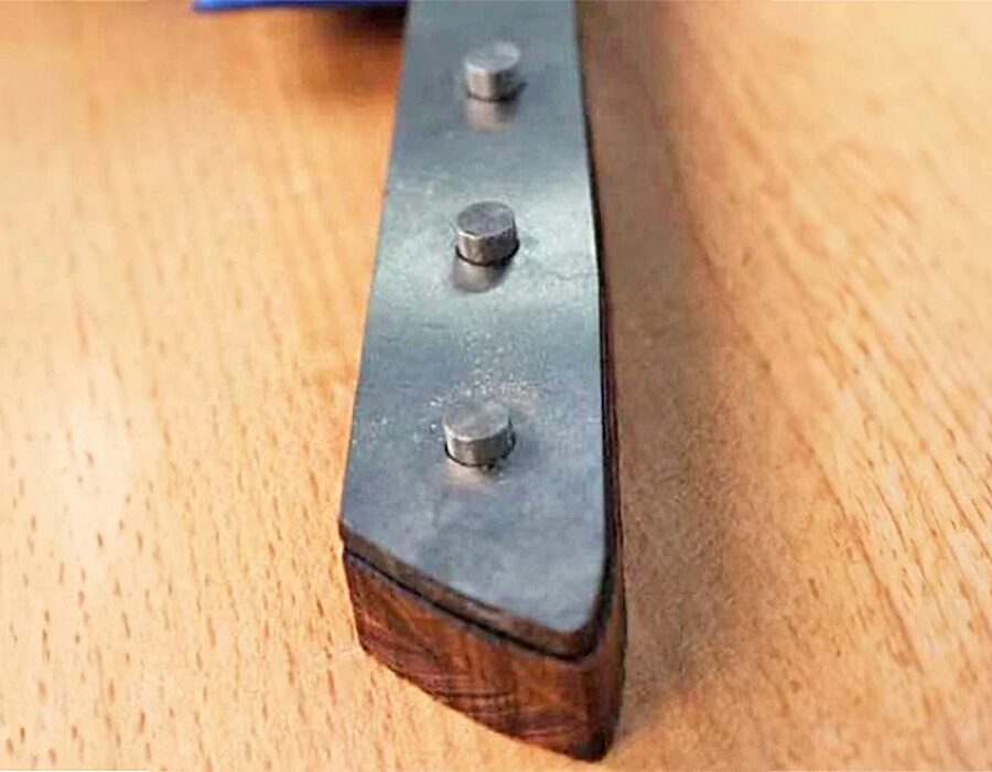 Knife handle assembly and riveting